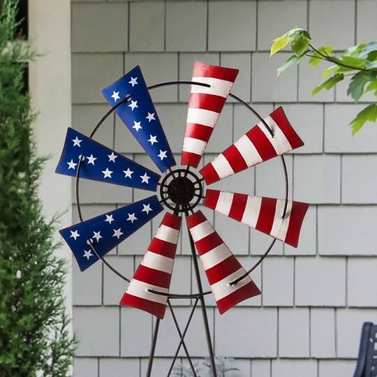 Glitzhome® 41" Stars & Stripes Metal Wind Spinner Yard Stake